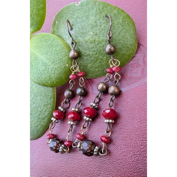 Vintage Bohemian Red Dangle Earrings - Picture 7 of 10